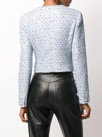 Shop Alessandra Rich Single-breasted Tweed Jacket In Blue