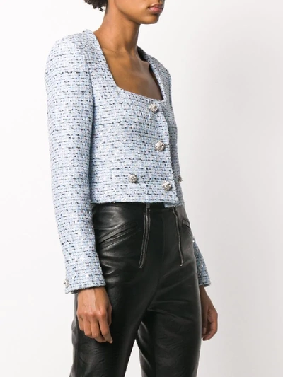 Shop Alessandra Rich Single-breasted Tweed Jacket In Blue