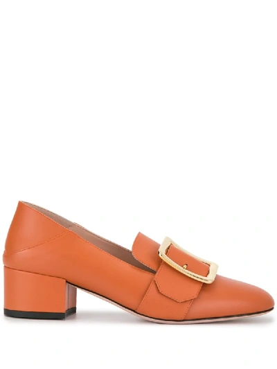 Shop Bally 40mm Square Toe Buckled Pumps In Orange