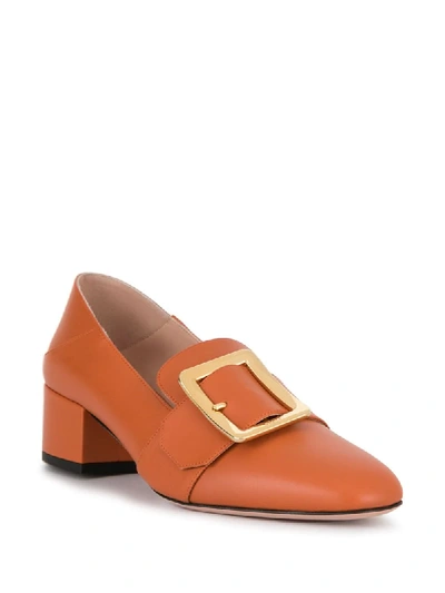 Shop Bally 40mm Square Toe Buckled Pumps In Orange