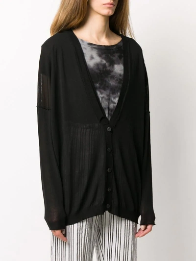 Shop Isabel Benenato Sheer Fine Knit Cardigan In Black