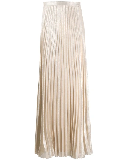 Shop Max Mara Pleated Lamé Long Skirt In Gold