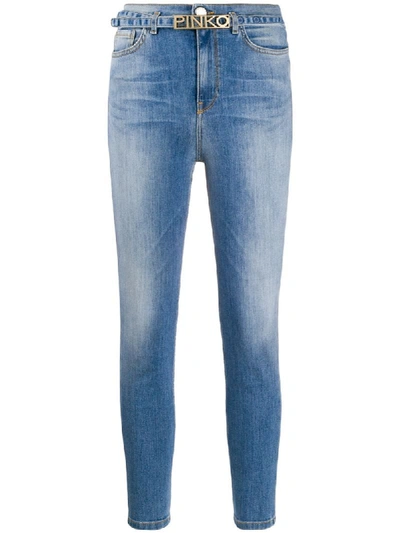 Shop Pinko Mid Rise Belted Skinny Jeans In Blue