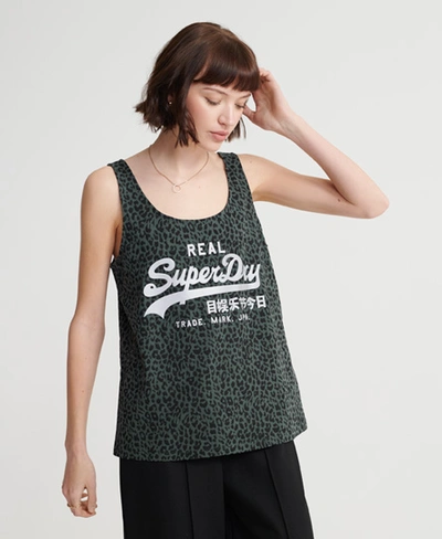 Shop Superdry Vintage Logo Animal Print Classic Vest Top In Green