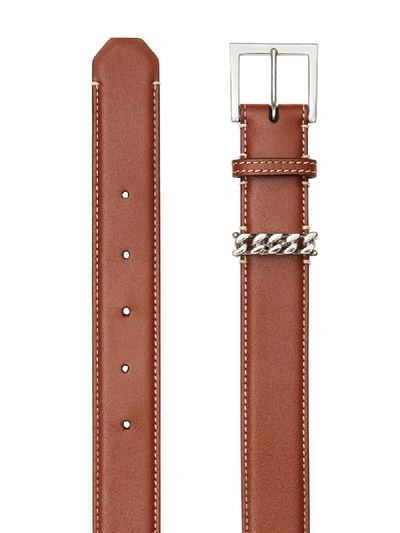 Shop Burberry Chain Detail Leather Strap In Brown
