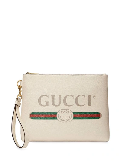 Shop Gucci Logo Print Clutch Bag In White