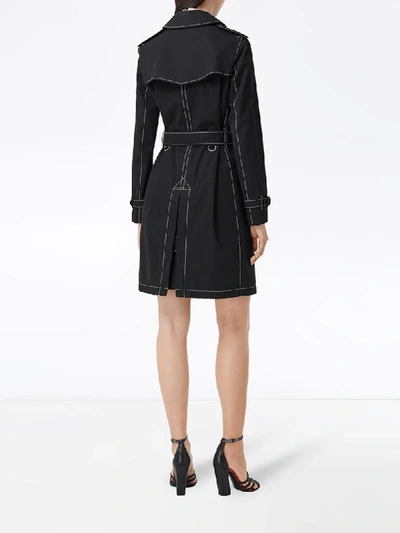 Shop Burberry Contrast Stitch Gabardine Trench Coat In Black