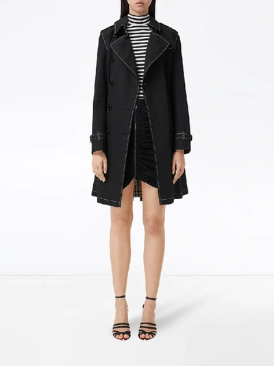 Shop Burberry Contrast Stitch Gabardine Trench Coat In Black