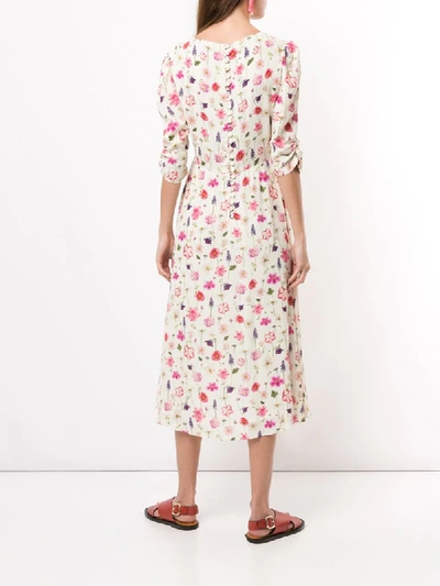 Luisa Beccaria Flower Print V-neck Dress In Neutrals