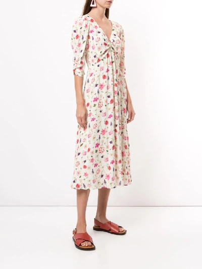 Luisa Beccaria Flower Print V-neck Dress In Neutrals