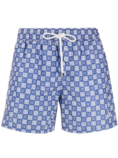 Shop Borrelli Drawstring Printed Shorts In Blue