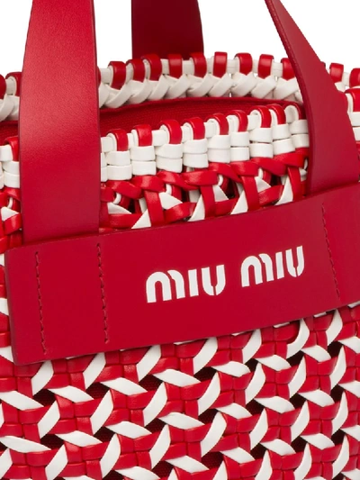 Shop Miu Miu Woven Bucket Bag In Red