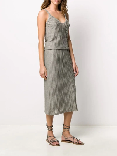 Shop Brunello Cucinelli Metallic Pleated Midi Dress In Grey