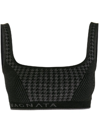 Shop Nagnata Knitted Houndstooth Bra Top In Black