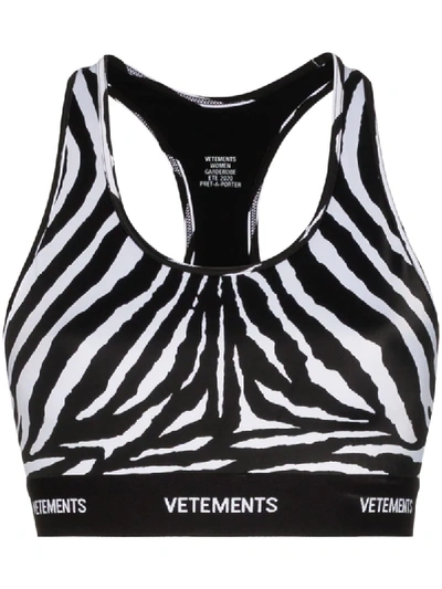 Shop Vetements Zebra-print Sports Bra In Black