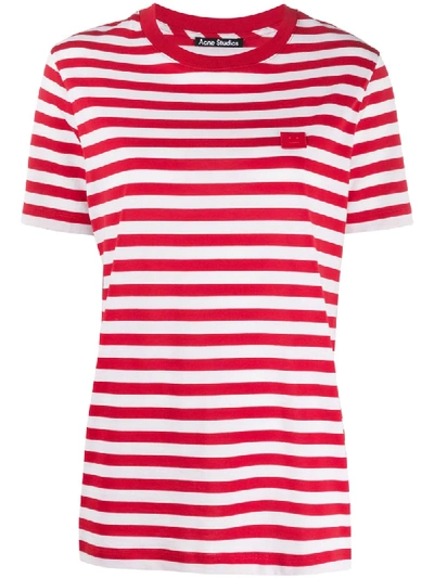 Shop Acne Studios Striped Face Patch T-shirt In Red