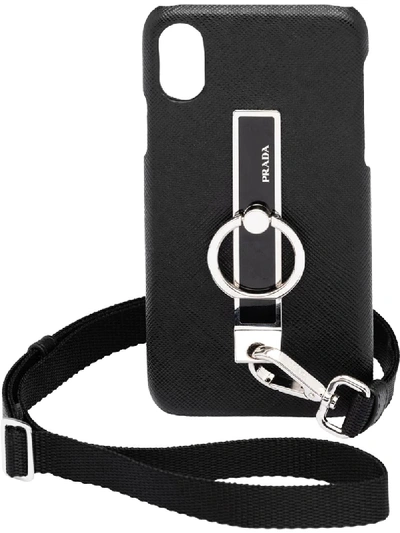 Shop Prada Neck Strap Iphone X/xs Phone Case In Black