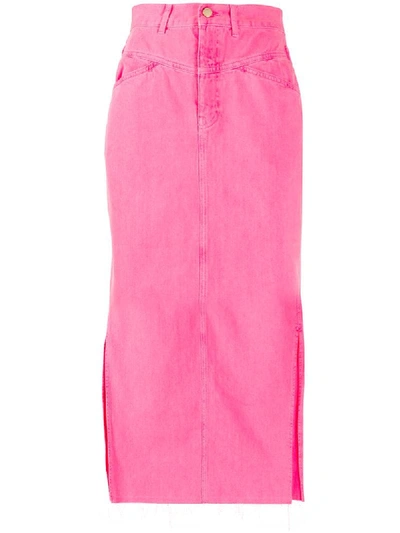 Shop Essentiel Antwerp Virt Denim Pencil Skirt In Pink