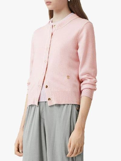 Shop Burberry Monogram Motif Cashmere Cardigan In Pink