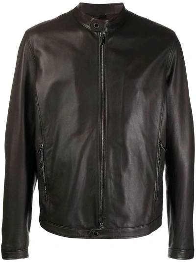 Shop Tagliatore Stanley Band-collar Biker Jacket In Brown