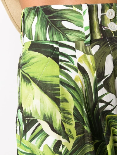 Shop Dolce & Gabbana Leaf Print High-waisted Trousers In Green
