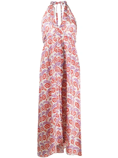 Isabel Marant Tie-back Printed Silk Crepe De Chine Halterneck Midi Dress In Orange