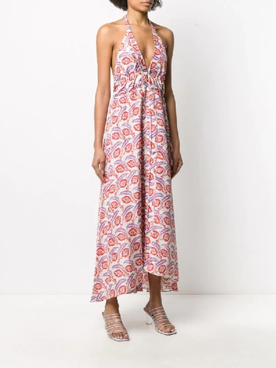 Isabel Marant Tie-back Printed Silk Crepe De Chine Halterneck Midi Dress In Orange