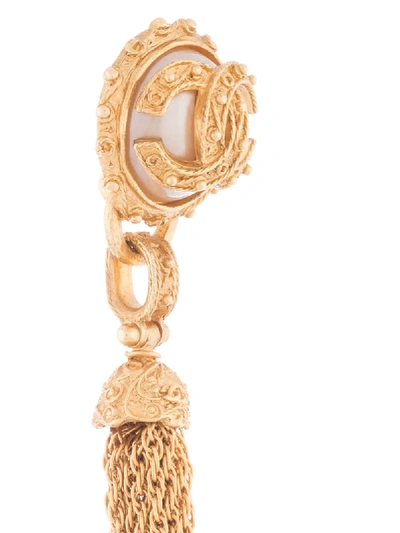 Pre-owned Chanel 1994 Cc Fringe Earrings In Gold