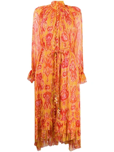 Shop Zimmermann Abstract Print Silk Dress In Orange