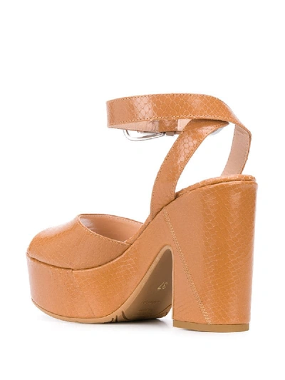 Shop Pinko Snake Effect Platform Sandals In Brown