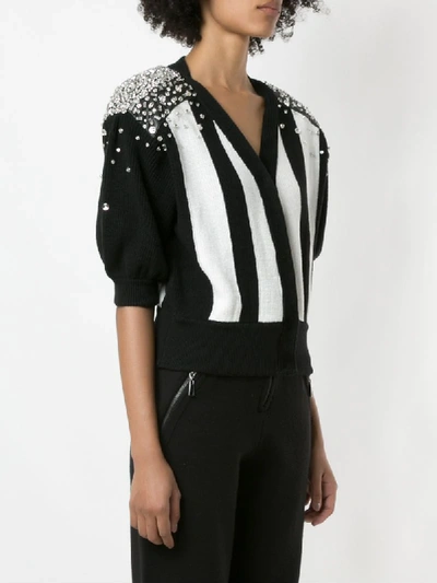 Shop Andrea Bogosian Colour Block Embellished Detail Knitted Top In Black