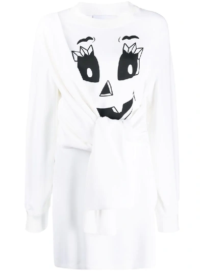 Shop Moschino Pumpkin Face Layered Sweatshirt Dress In White