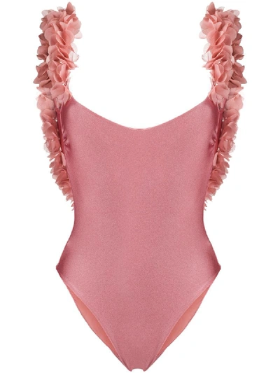 Shop La Reveche Amira 3d Floral Strap Swimsuit In Pink
