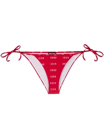 Shop Dsquared2 Logo-print Side-tie Bikini Bottoms In Red