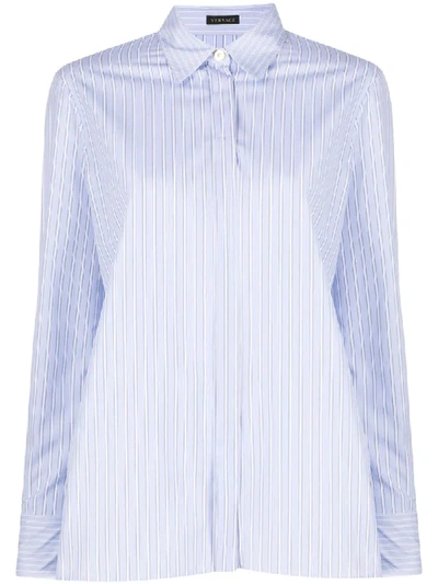 Shop Versace Button Front Shirt In Blue