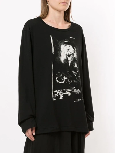 Shop Yohji Yamamoto Graffiti Face Print T-shirt In Black