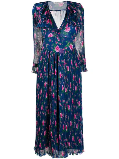 Shop Philosophy Di Lorenzo Serafini Floral Print Pleated Dress In Blue