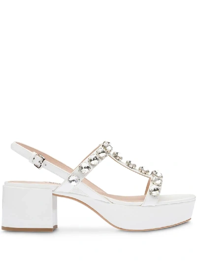 Shop Miu Miu 50mm Crystal-embellished Sandals In White