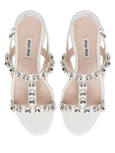 Shop Miu Miu 50mm Crystal-embellished Sandals In White