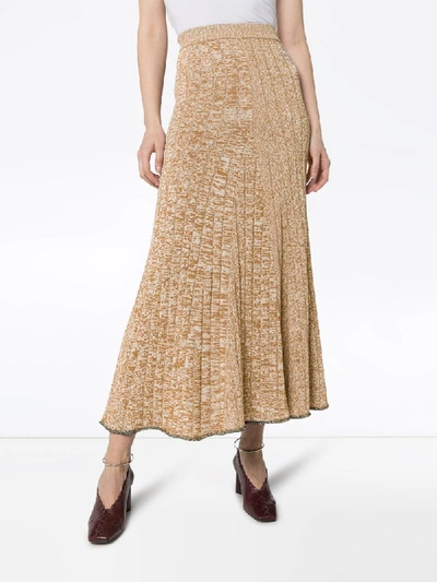 Shop Joseph Sally Ribbed-knit Midi Skirt In Brown