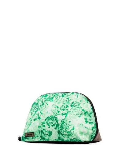 Shop Ganni Floral-print Zipped Pouch In Green