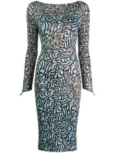 Shop Maisie Wilen Mixed Print Fitted Dress In Blue