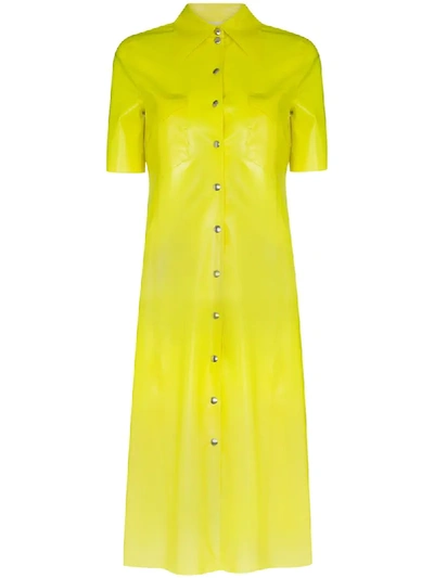 Shop Kwaidan Editions Button-up Latex Shirt Dress In Yellow