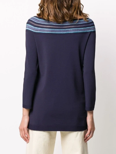 Shop D-exterior Striped-neck Long Sleeve Top In Blue