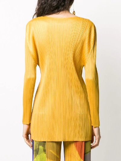 Shop Issey Miyake Round Neck Pleated Top In Yellow