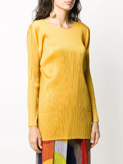 Shop Issey Miyake Round Neck Pleated Top In Yellow