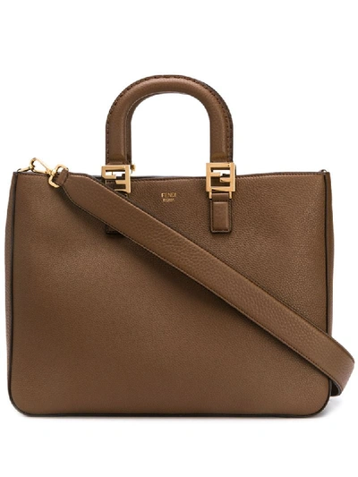 Shop Fendi Medium Ff Tote In Brown