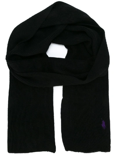 Shop Polo Ralph Lauren Embroidered Logo Scarf In Black