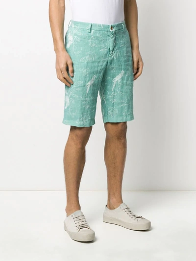 Shop Etro Leaf Print Shorts In Green