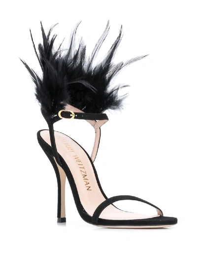 Shop Stuart Weitzman Ricki Feathered Detail Sandals In Black